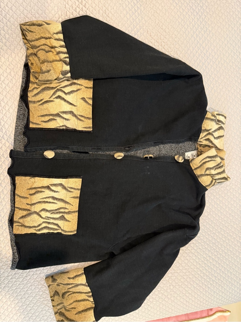Black Jacket with Gold Tiger-Print Trim